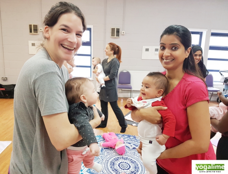 Baby activity pic, as mum and baby share Baby Yoga together in East London